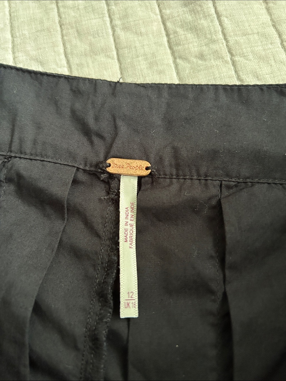 FREE PEOPLE Cassia Pleated cotton black Ultra Wide Leg Trouser Pants 12 large - Picture 8 of 16
